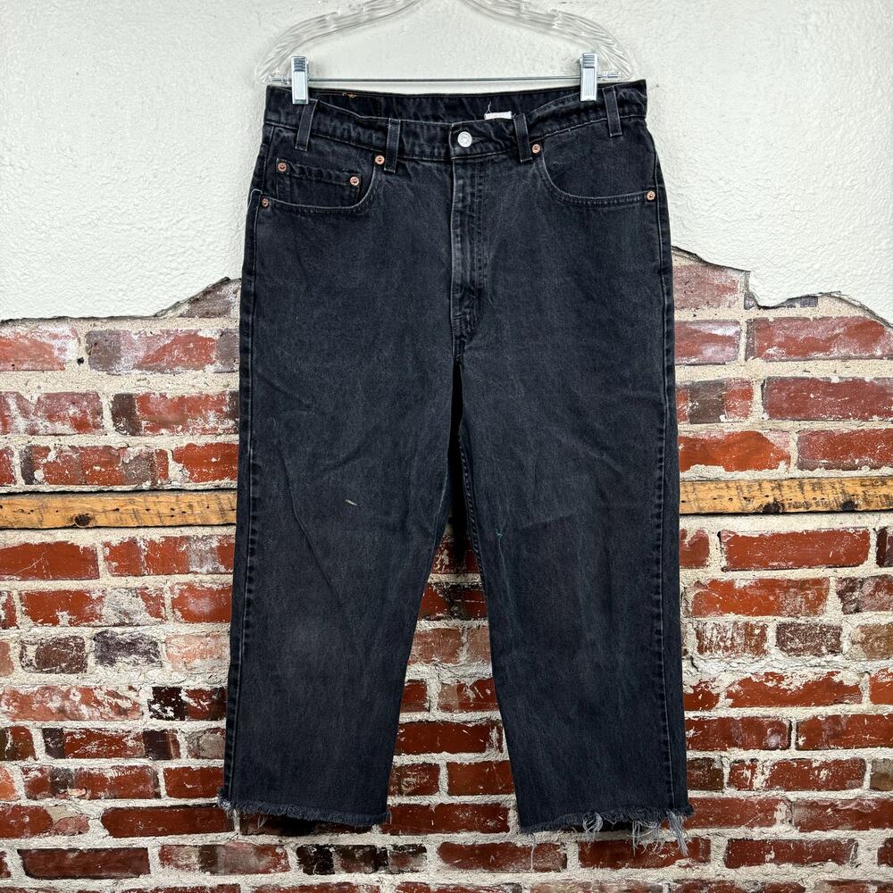 Vintage Levis Jeans 550 Size 35x24 Washed Black Relaxed Fit Raw Hem 90s